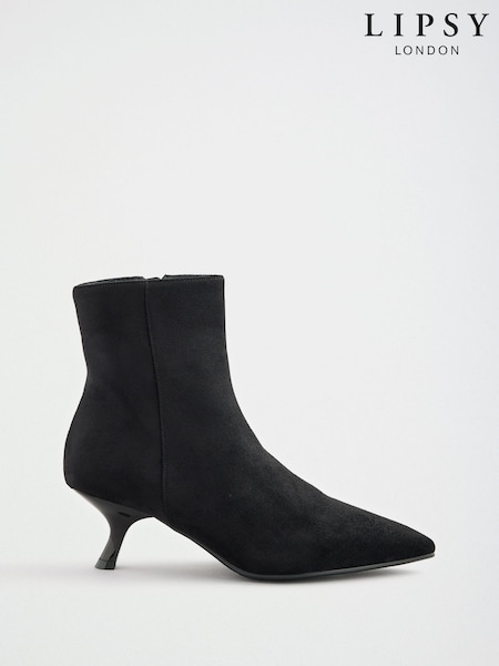 Black - Lipsy Faux Suede Pointed Toe Low Kitten Heel Smart Ankle Boots