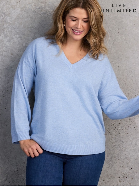 Live Unlimited Blue Pale Blue V-Neck Knitted Jumper (G73456) | OMR52