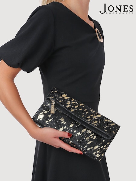 Jones Bootmaker Black Wylie Fold-Over Metallic Clutch (G73579) | €126