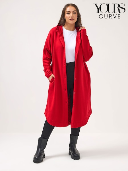 Yours Curve Red Button Through Hooded Jacket (G73666) | 203 QAR