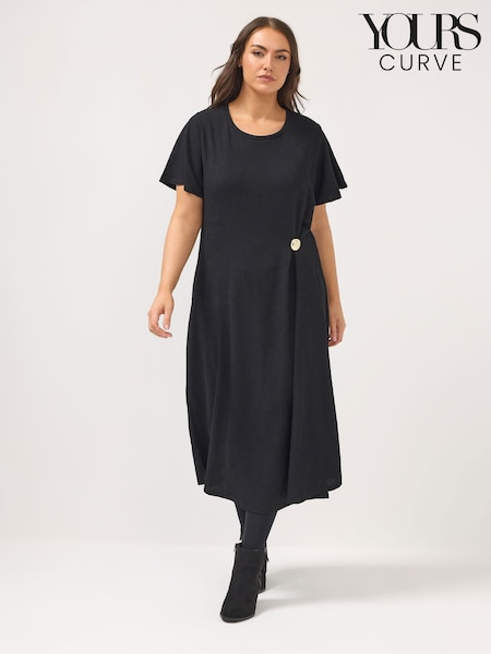 Yours Curve Black Button Detail Dress (G73677) | R$ 305