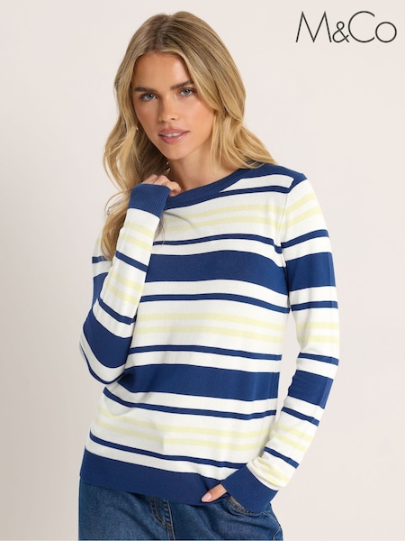 M&Co Blue Petite Stripe Crew Neck Jumper (G73681) | ₪151