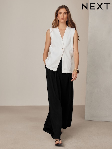 Black - Crinkle Palazzo Trousers