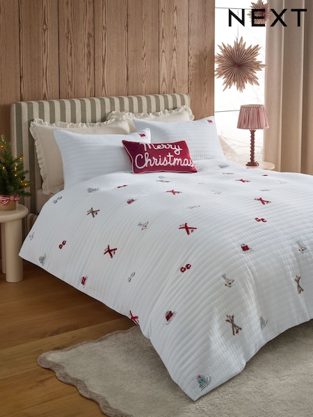 Winter Alpine Tufted Embroidered Duver Cover And Pillowcase Set