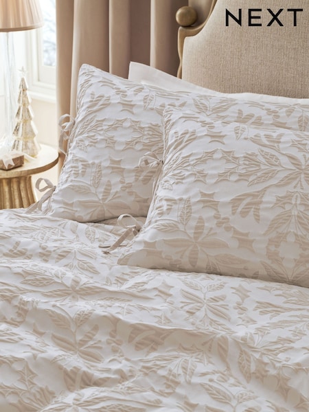 Christmas Mistletoe Jacquard Textured Duvet Cover And Pillowcase Set