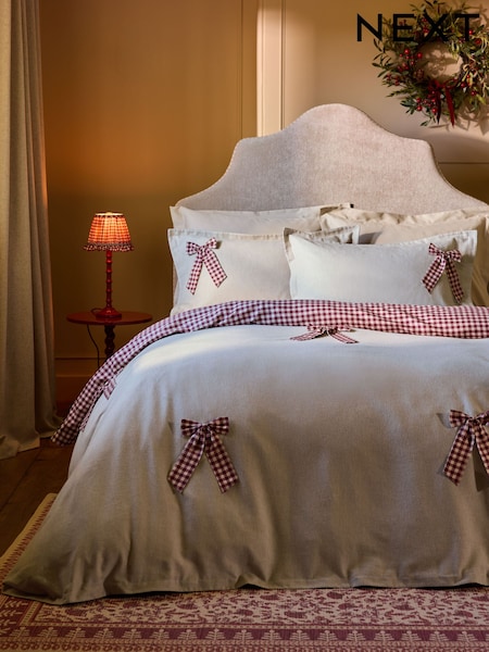 Gingham Bows Brushed Collection Luxe Duvet Cover And Pillowcase Set
