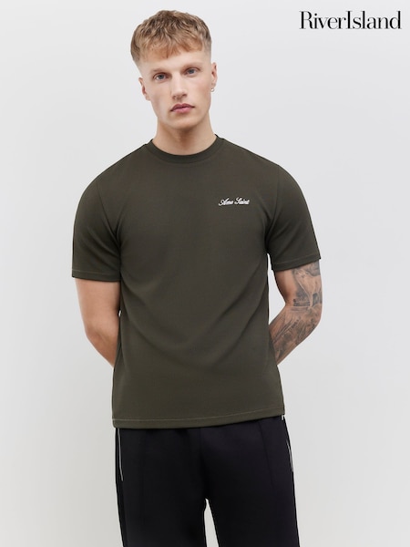 River Island Green Slim Fit Slinky Ame Saint T-Shirt (G74624) | €37
