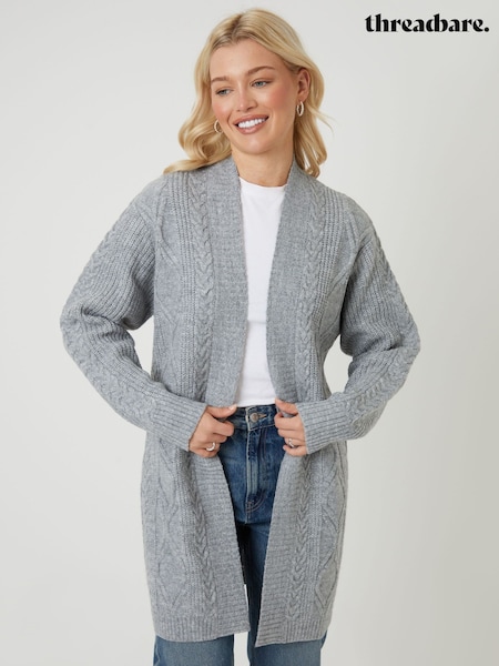 Threadbare Grey Cable Knit Detail Longline Cardigan (G74690) | €34.50