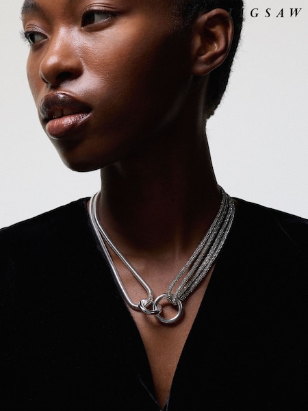 Jigsaw Silver Sparkle Cord Necklace (G74708) | €140