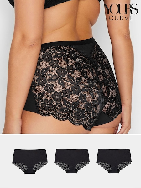 Yours Curve Black Lace Full Briefs 3 Pack (G74716) | R$ 195