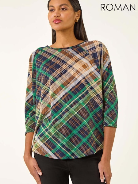 Roman Green Patchwork Round Hem Blouse (G74734) | 278 QAR