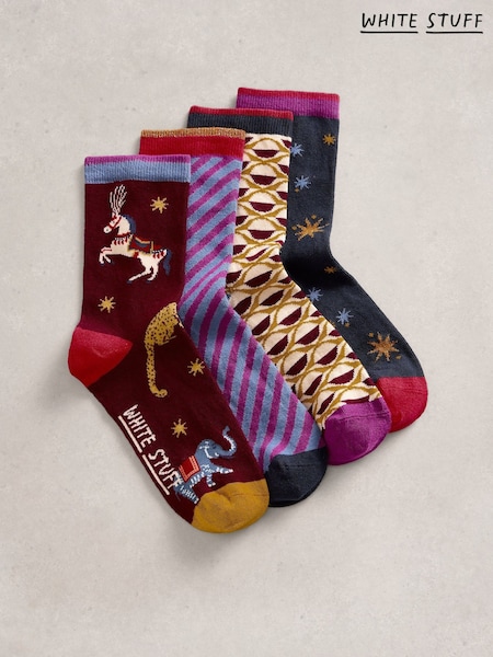 White Stuff Purple Circus Ankle Socks 4 Pack (G74857) | R$ 215