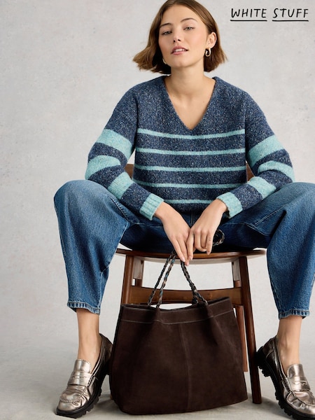 White Stuff Blue Tamara Stripe Texture V-Neck Jumper (G74879) | €96