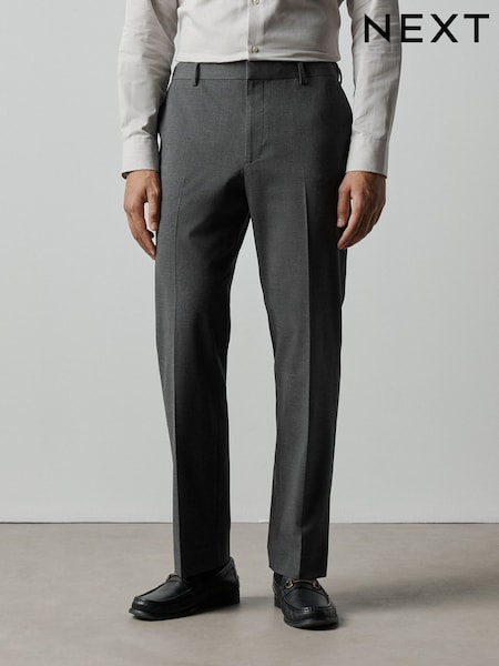 Charcoal Grey - Regular Fit Elasticated Waist Motionflex Stretch Smart Trousers