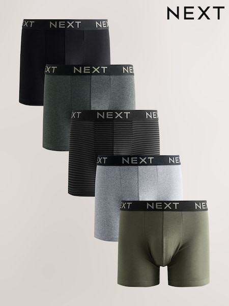 Жасыл/сұр жолақты марл - 5 Pack Cotton Rich Trunk Boxers