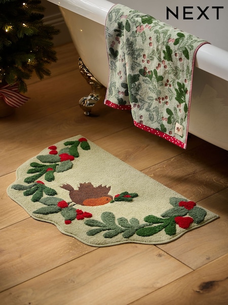 Christmas Holly And Robin Bath Mat