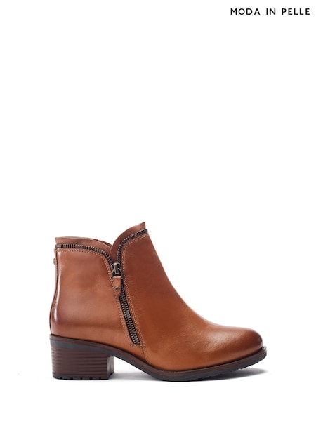 Moda in Pelle Brown Opulent Zip Detail Block Heel Ankle Boots (G75176) | €132
