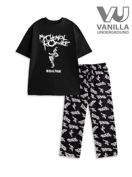 Vanilla Underground Black My Chemical Romance Cotton Short Sleeve Long Leg Pyjamas Set (G75182) | AED218