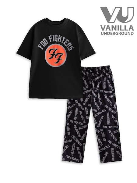 Vanilla Underground Black Foo Fighters Logo Cotton Short Sleeve Long Leg Pyjamas Set (G75194) | AED218