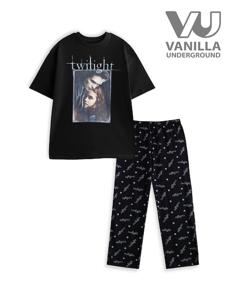 Vanilla Underground Black Twilight Logo Cotton Short Sleeve Long Leg Pyjamas Set (G75197) | AED204