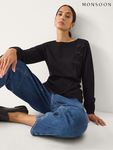 Monsoon Black Sofia Asymmetrical Button Jumper (G75207) | €87