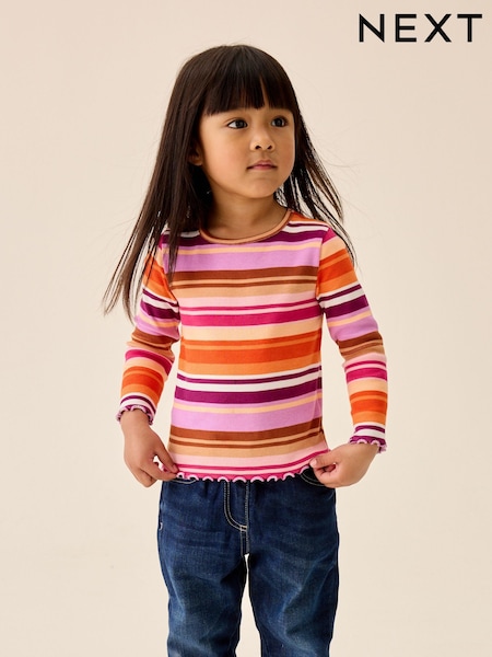 Purple/Pink Stripe - Rib Long Sleeve T-shirt (3mths-7yrs)