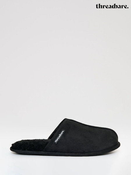 Threadbare Black Faux Fur Lined Slip On Mule Slippers (G75328) | €27