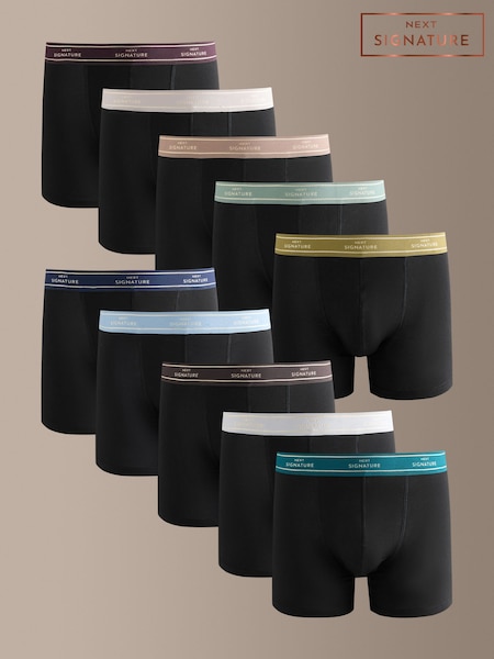 Black Gold Text Waistbands - 10 Pack Signature Cotton Rich Trunks