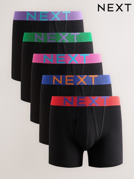 Black Bright Waistband - 5 Pack A-front Cotton Rich Boxers