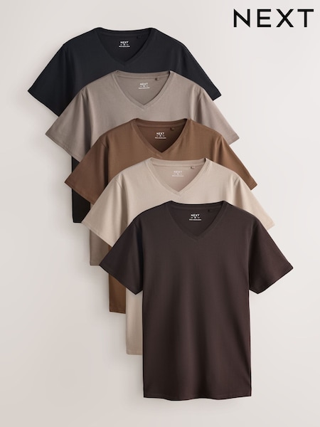 Neutral - Slim Fit V-neck Layering T-shirts 5 Pack