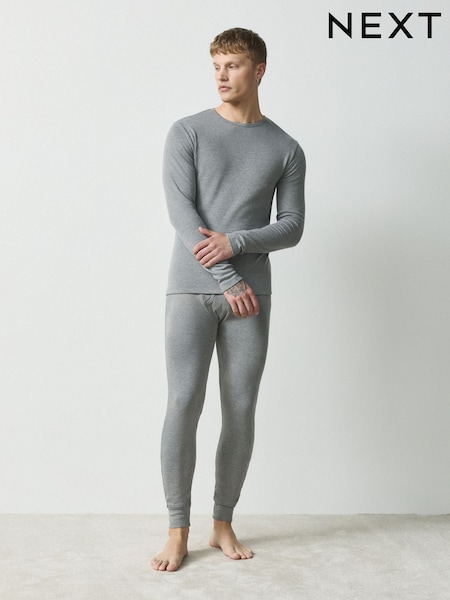 Grey - Regular Thermal Long Sleeve Top And Leggings Set