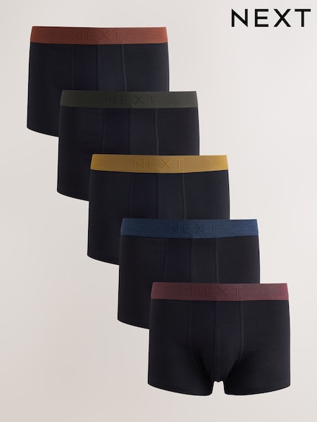 Black Rich Colour Waistband - Regular Hipster Cotton Rich Boxers 5 Pack