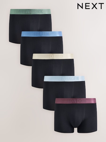 Sorte linninger med bynavn - Regular Hipster Cotton Rich Boxers 5 Pack