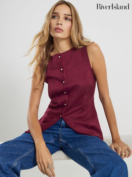 River Island Red Sleeveless Suedette Waistcoat (G75984) | AED227