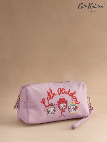 Lilac Purple Cat Print - Cath Kidston Camden Pouch
