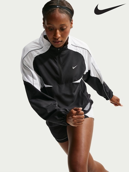 Black Silver - Nike Tempo Dri Fit 1/2 Zip Running Jacket