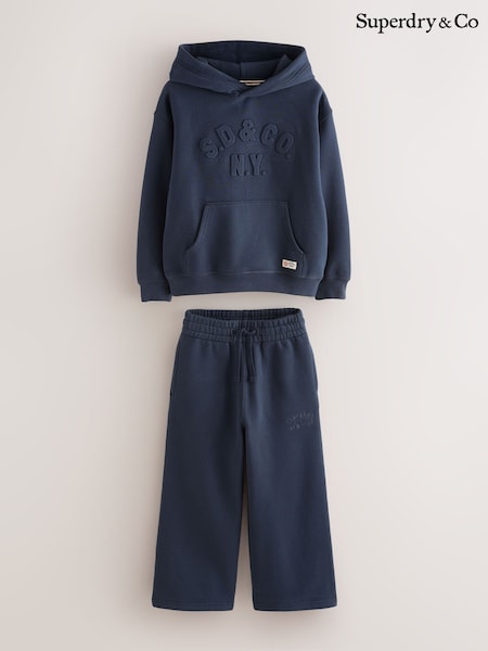 Navy - Superdry Embossed Hoodie And Joggers Set