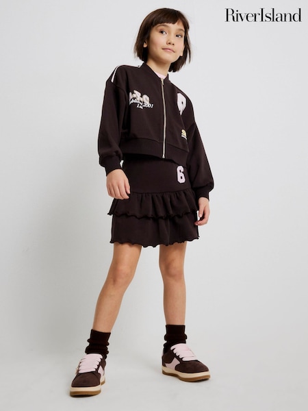 River Island Brown Graffiti Bomber Jacket & Rara Skirt Set (G76728) | SGD 62