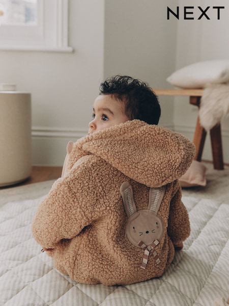 Neutral Borg Bunny Embroidered Back Popper Through - Baby Jacket (0mths-2yrs)