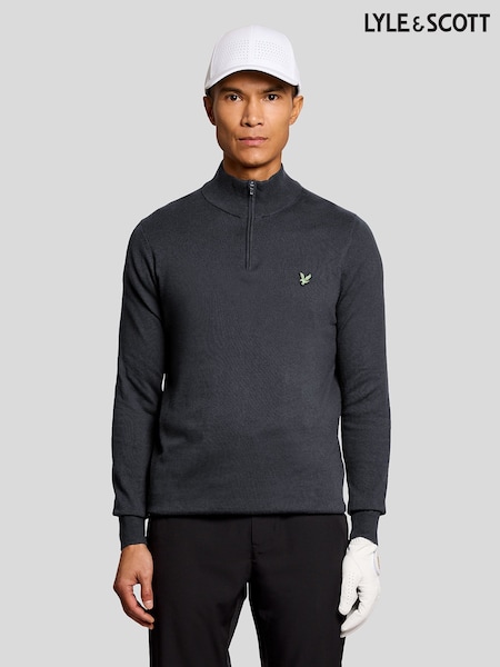 Grey - Regular Lyle & Scott Golf Polyblend Quarter Zip Jumper