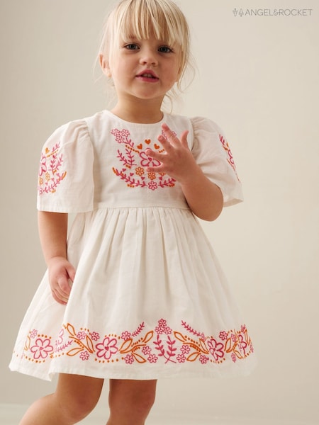 Angel & Rocket White Reyna Embroidered Swing Dress (G76975) | AED179 - AED190