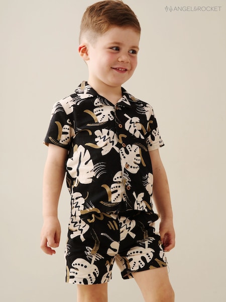 Angel & Rocket Black Finn Palm Leaf Print Short Sleeve Shirt (G76992) | R$ 180 - R$ 195