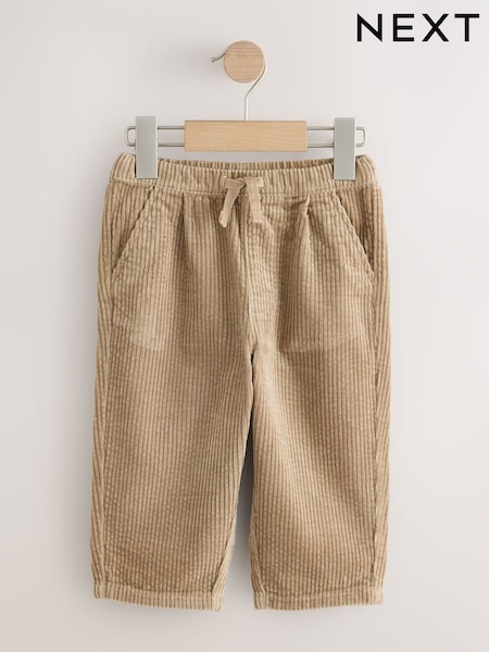 Stone Beige - Textured Corduroy Pull On Trousers (3mths-7yrs)
