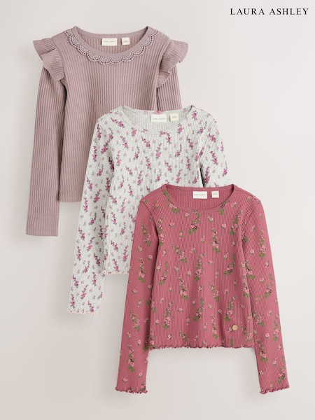 Multi - Laura Ashley Long Sleeve Ribbed T-shirts 3 Pack
