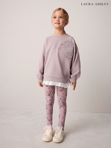 Lila - Laura Ashley Embroidered Mock Sweatshirt And Leggings Set