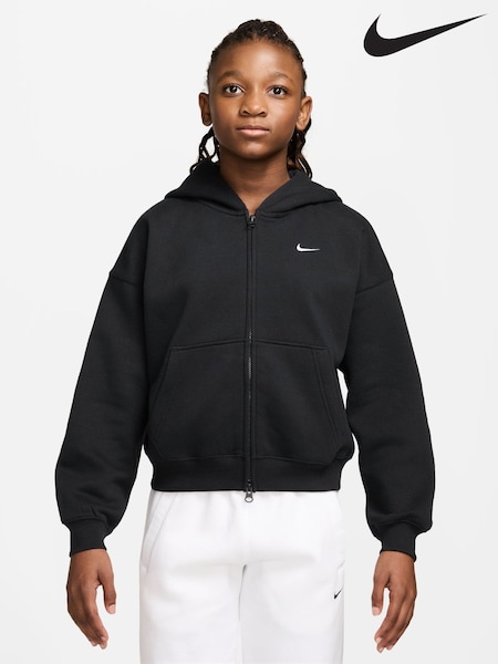 Black - Nike Studio Fleece Zip Through Hoodie