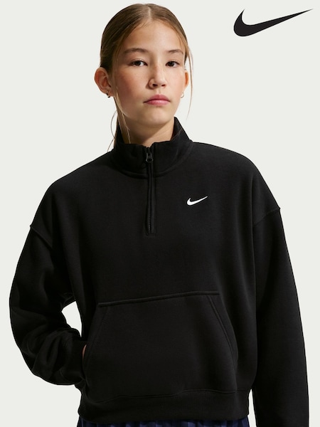 Μαύρο - Φούτερ Nike Studio Fleece Oversized 1/2 με φερμουάρ