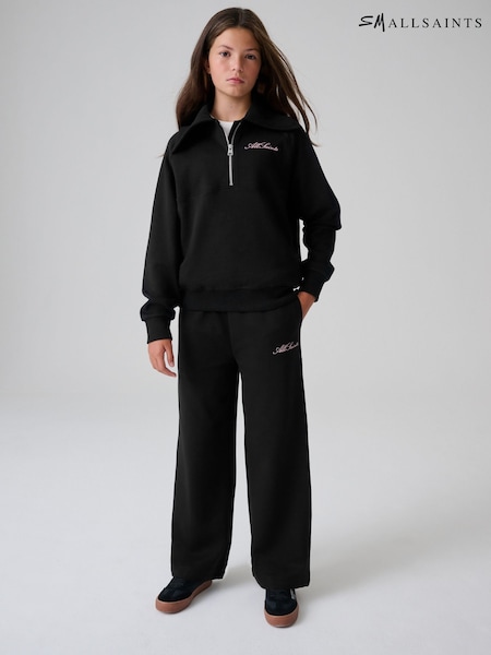 أسود - Smallsaints Script Funnel Neck Sweatshirt And Wide Leg Joggers Set