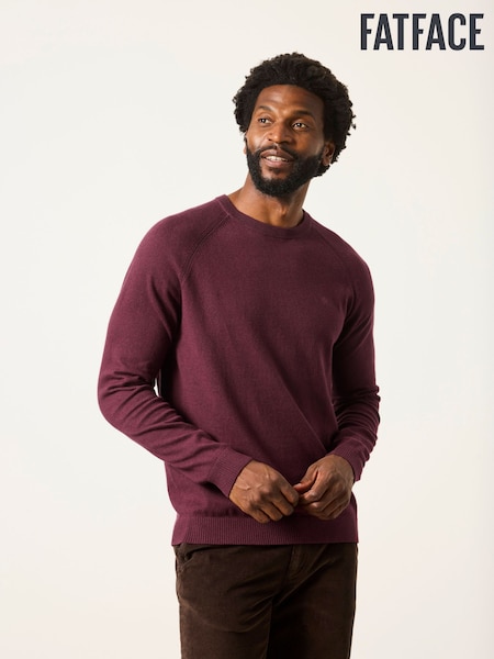 Bordowy - Regular Fatface Crew Neck Knitted Jumper