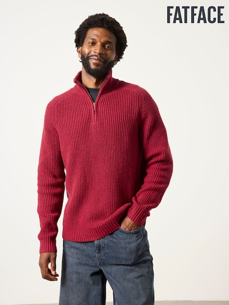 Red - Regular Fatface Quarter Zip Knitted Jumper